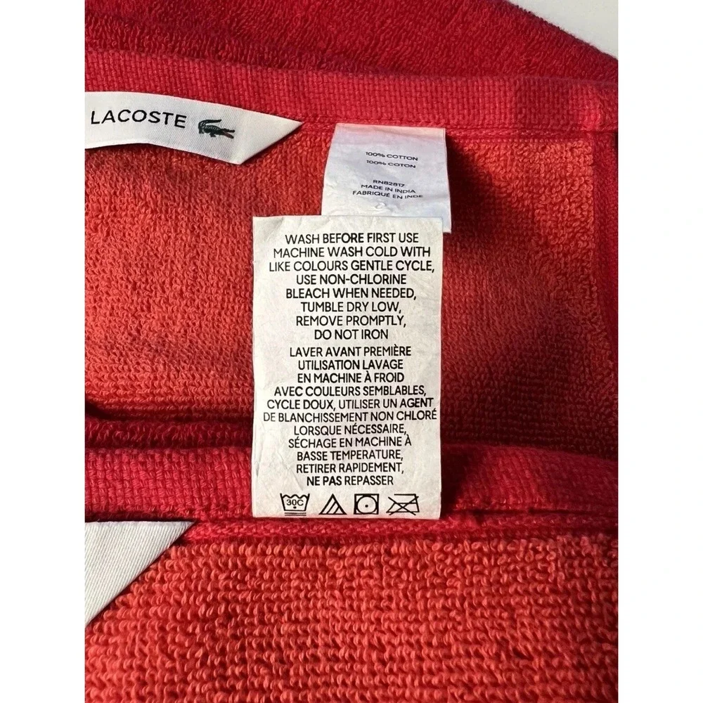 Lacoste Big Crocodile Logo Bath Towels Red 100%‎ Cotton 30
